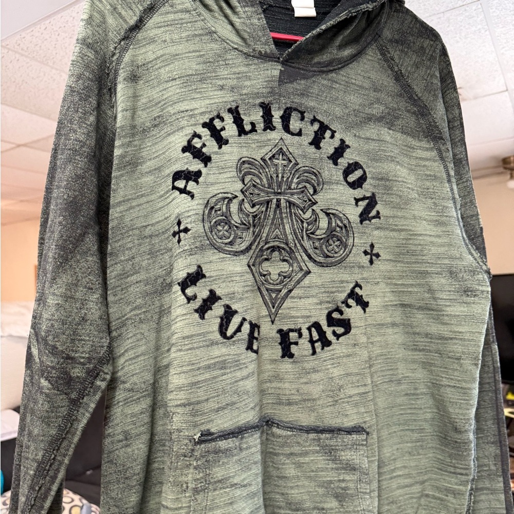 Reversible Affliction Men's Olive Graphic Hoodie